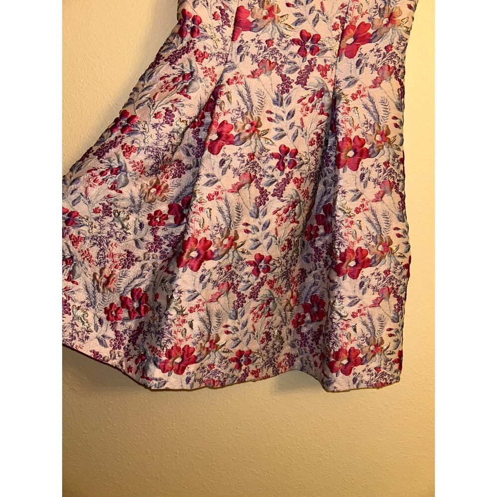 Aidan Mattox Floral Jacquard Dress 2 Pink Lilac Metallic Fit Flare Pockets Prom - Picture 9 of 13
